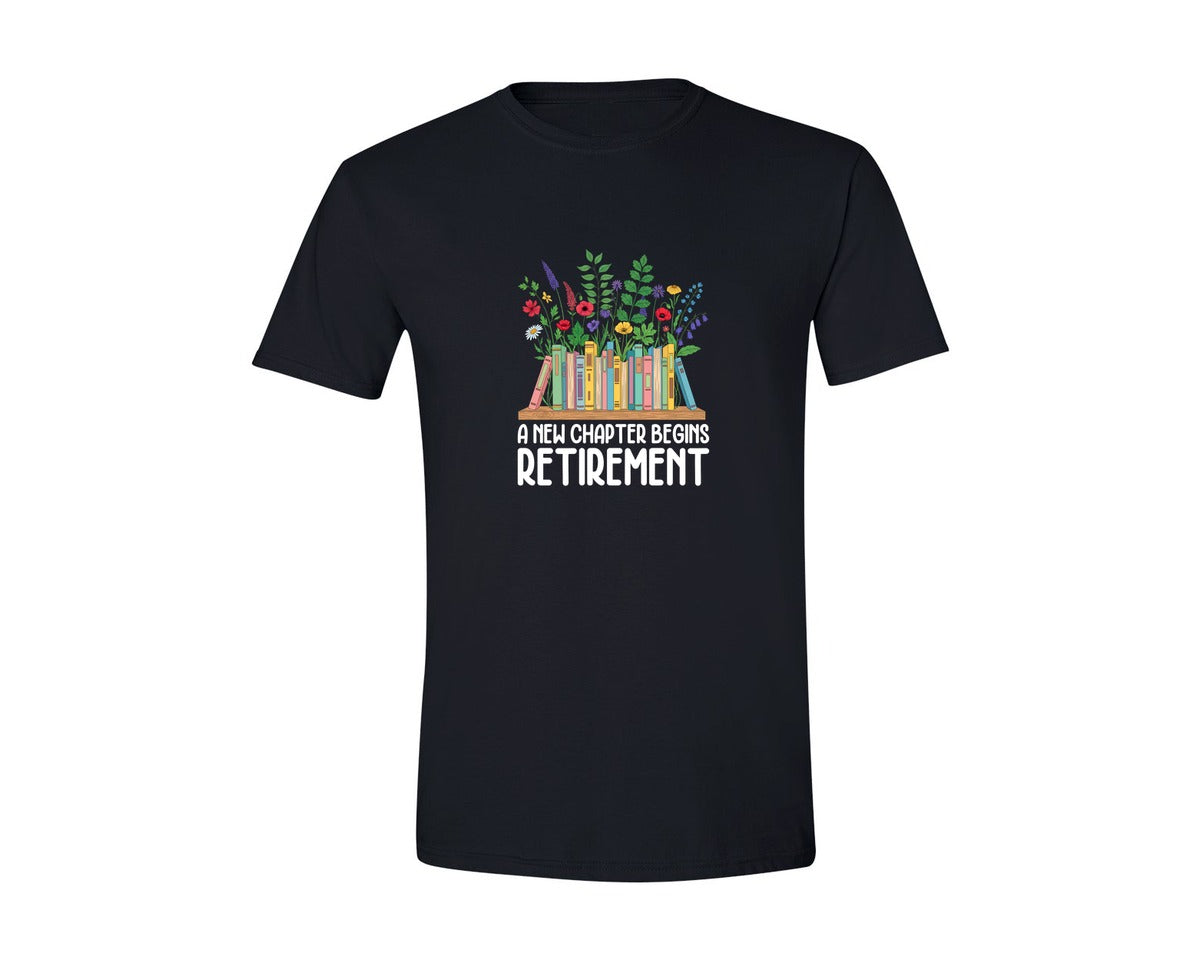 brand:Generic|color:Black|Floral Book Stack Retirement Design Graphic T-Shirt