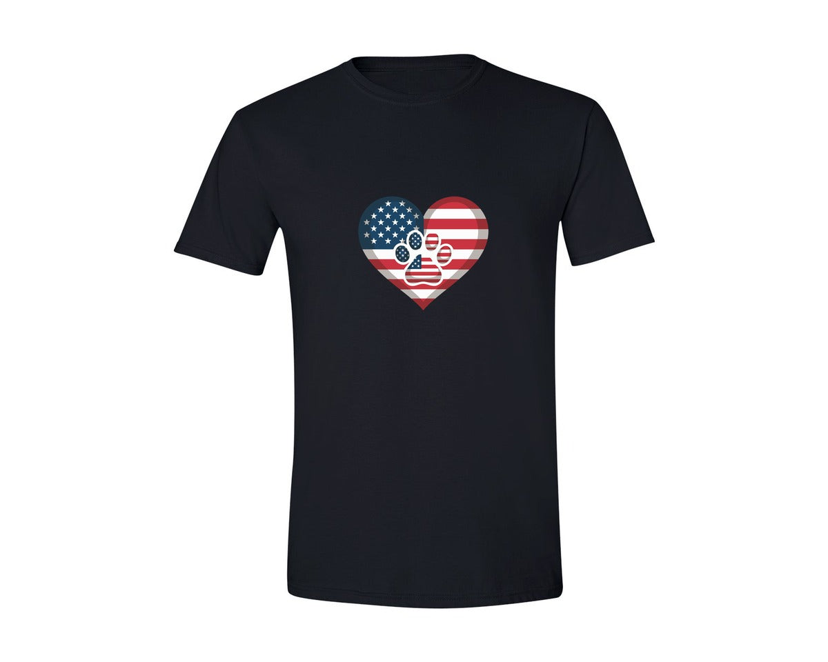 brand:Generic|color:Black|Patriotic Heart Paw Print Usa Flag Graphic T-Shirt