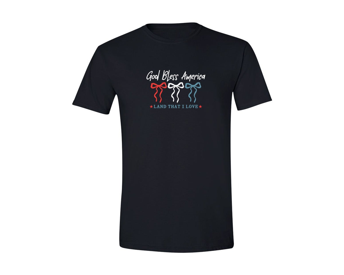 brand:Generic|color:Black|4Th Of July God Bless America Usa Ribbon Graphic T-Shirt