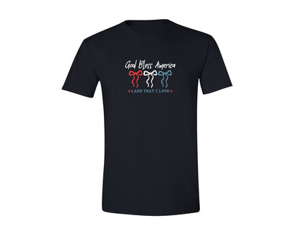 brand:Generic|color:Black|4Th Of July God Bless America Usa Ribbon Graphic T-Shirt