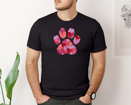 Painted Heart Paw Print Valentine Graphic T-Shirt
