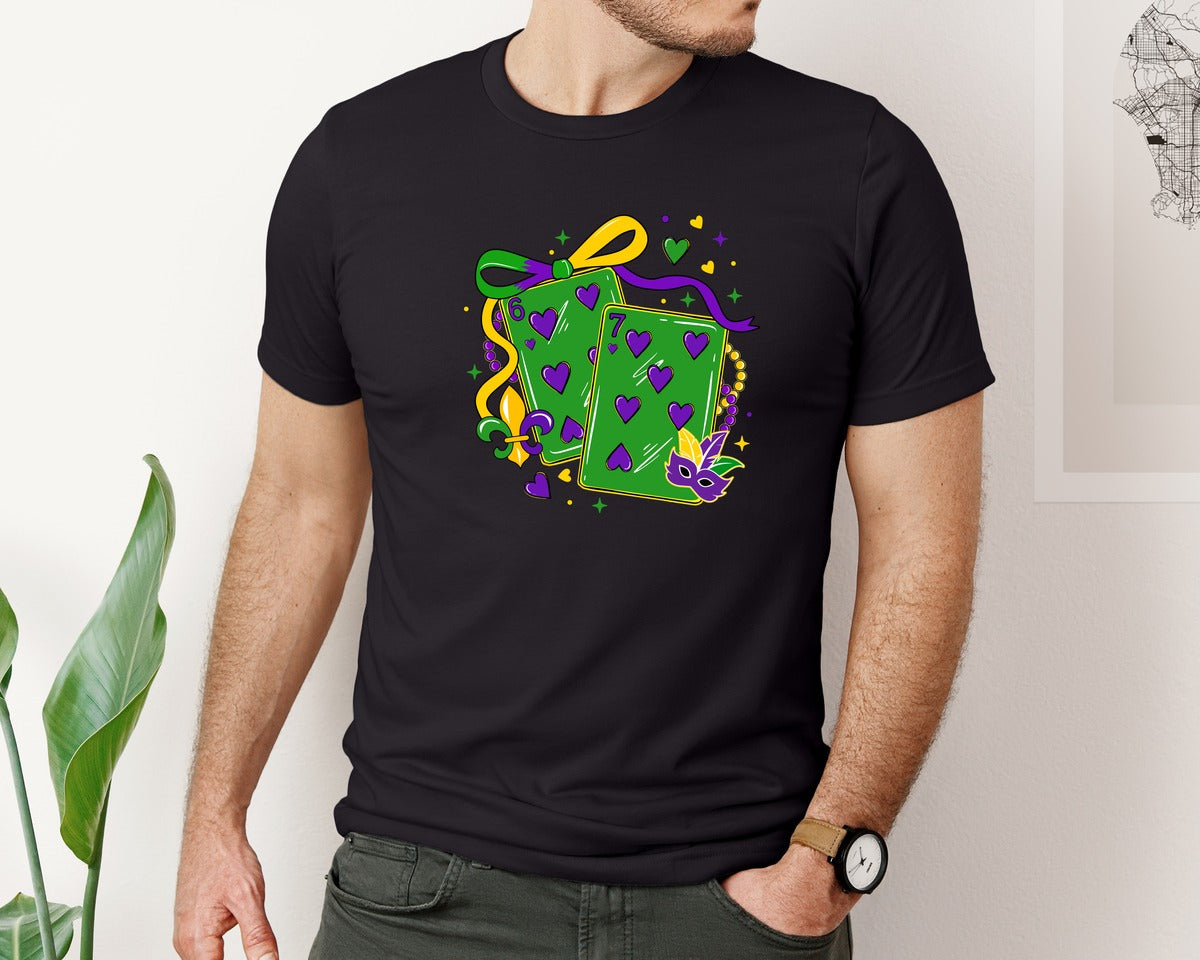 brand:Bella Canvas|color:Black|Playing Cards Mardi Gras 6 7 Graphic T-Shirt