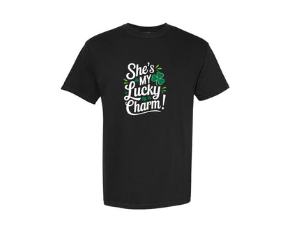 brand:Comfort Colors|color:Black|Shes My Lucky Charm St Patricks Day 2 Graphic T-Shirt
