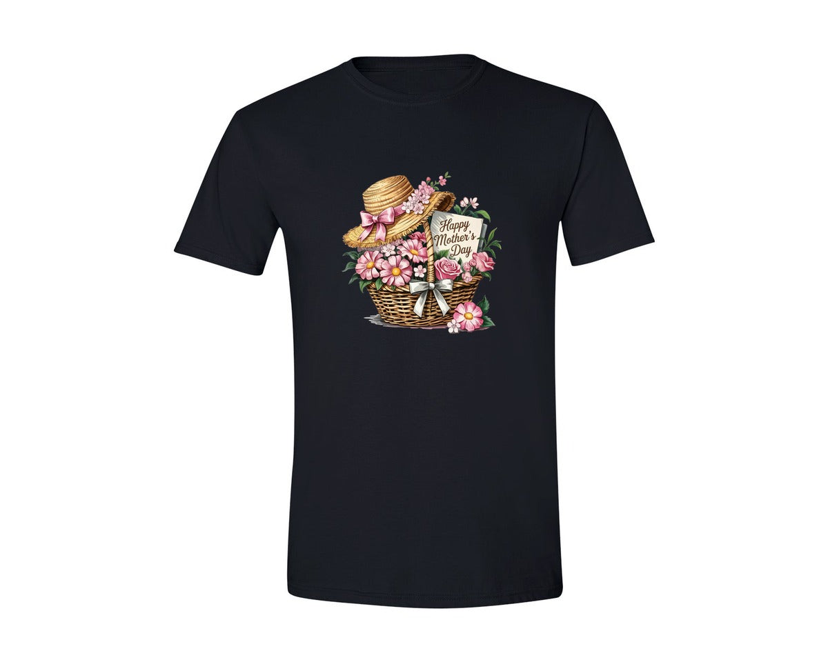 brand:Generic|color:Black|Happy Mothers Day With Flowers Mother Graphic T-Shirt