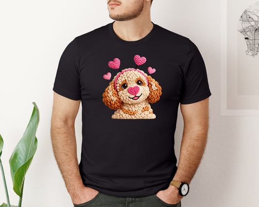 Faux Crochet Dog Valentines Day Graphic T-Shirt