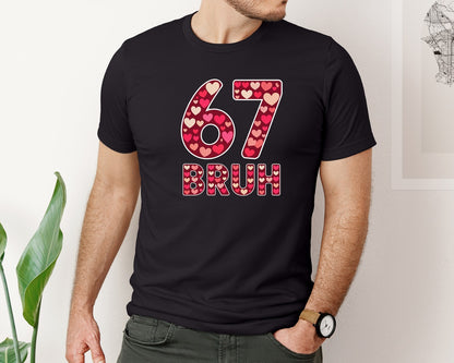 brand:Bella Canvas|color:Black|Crochet Pink Bruh 67 Valentine Meme Graphic T-Shirt