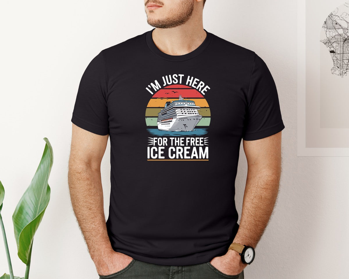 brand:Bella Canvas|color:Black|Im Just Here For The Free Ice Cream 3 Graphic T-Shirt