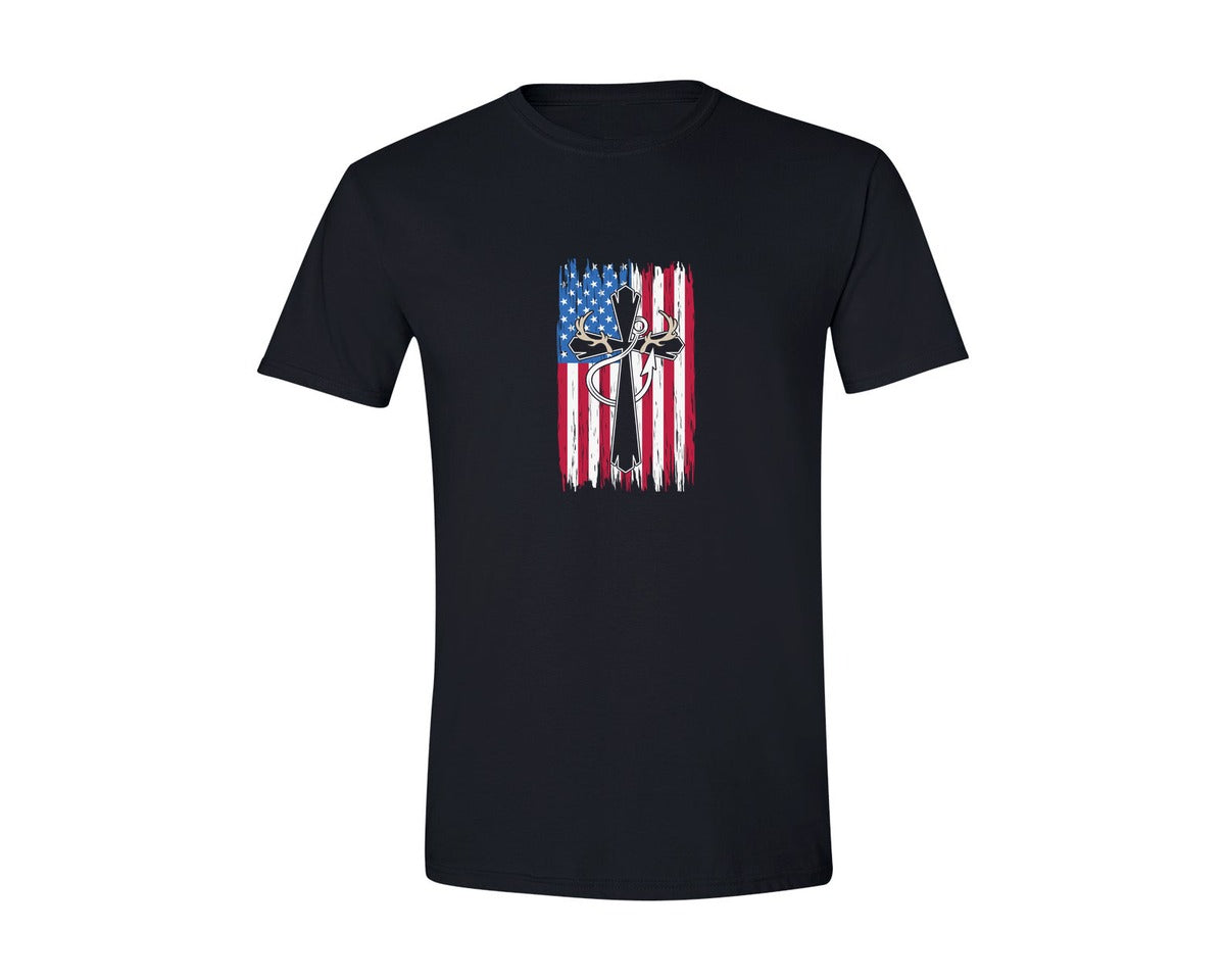 brand:Generic|color:Black|Hunting Faith Christian Hunter Usa Graphic T-Shirt