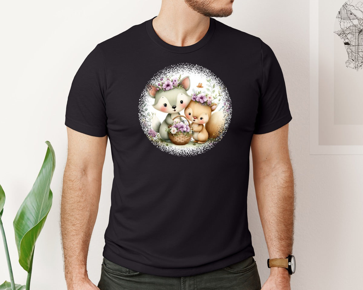 brand:Bella Canvas|color:Black|Couple Animals Round Tshirt 29 Graphic T-Shirt