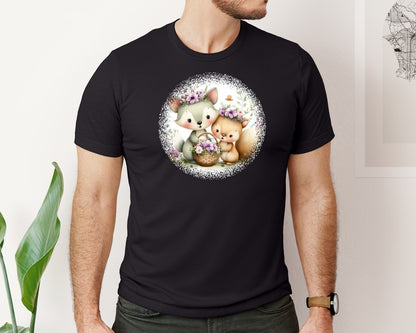 brand:Bella Canvas|color:Black|Couple Animals Round Tshirt 29 Graphic T-Shirt