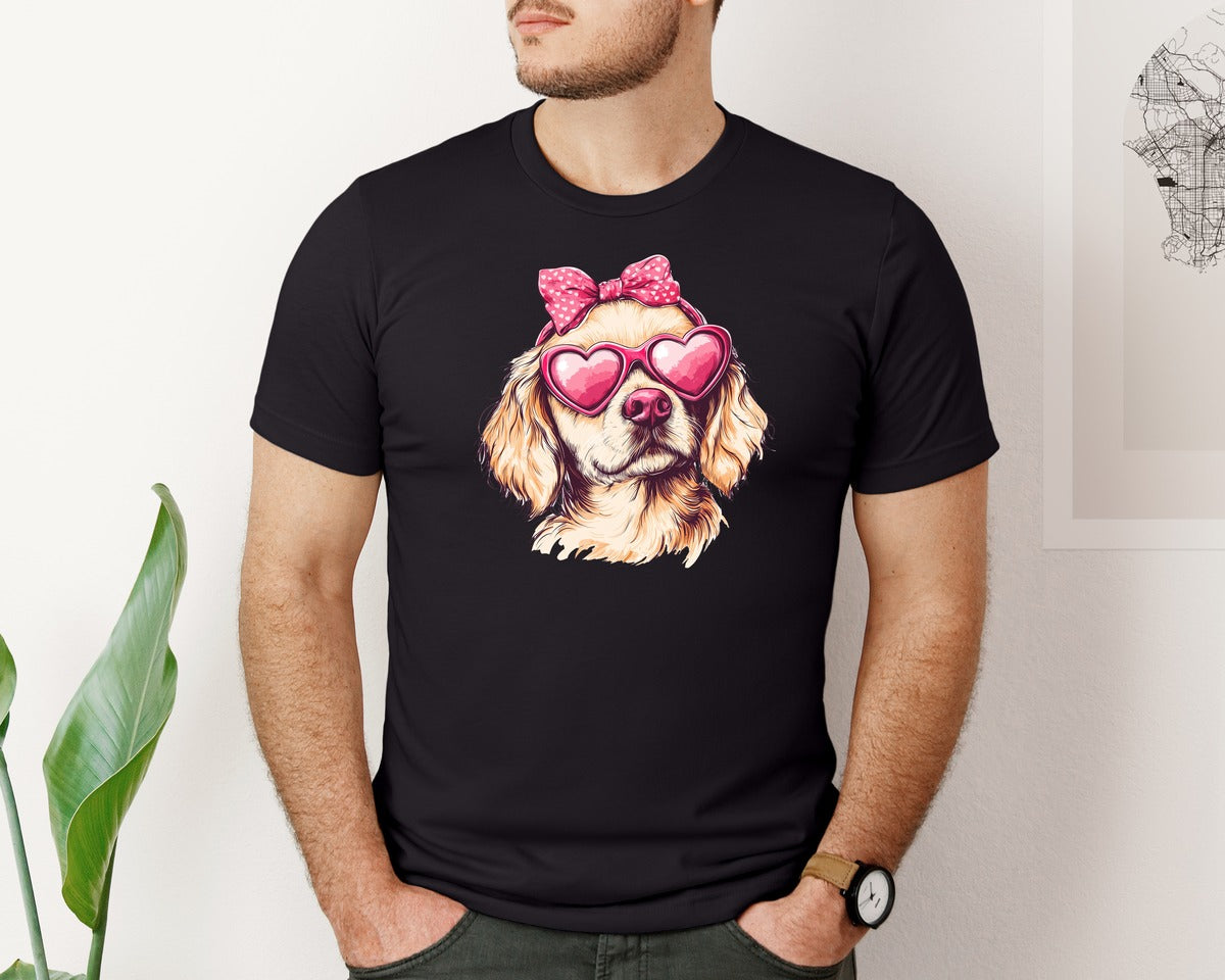 brand:Bella Canvas|color:Black|Golden Retriever Valentines Graphic T-Shirt