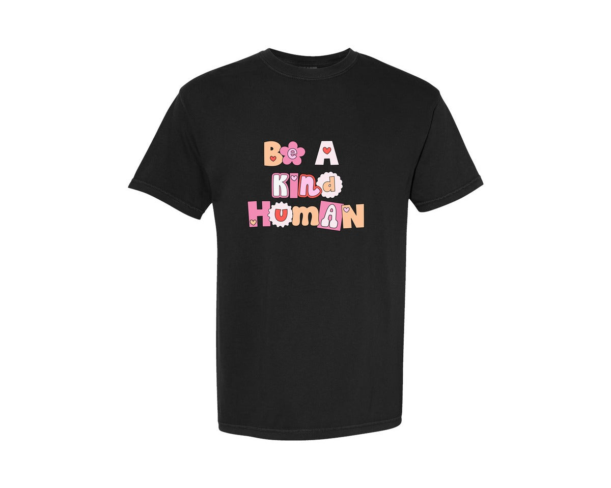 brand:Comfort Colors|color:Black|Be A Kind Human Retro Aesthetic Graphic T-Shirt