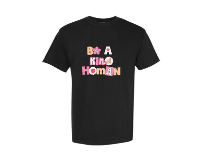 brand:Comfort Colors|color:Black|Be A Kind Human Retro Aesthetic Graphic T-Shirt
