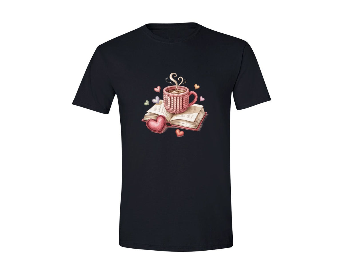 brand:Generic|color:Black|Faux Yarn Books Are My Valentine Graphic T-Shirt
