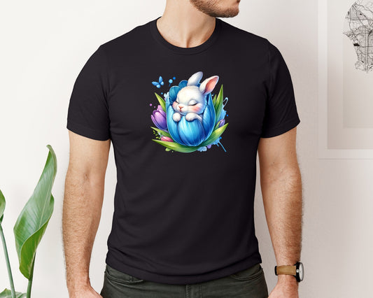 Bunny Rabbit Blue Flower Graphic T-Shirt