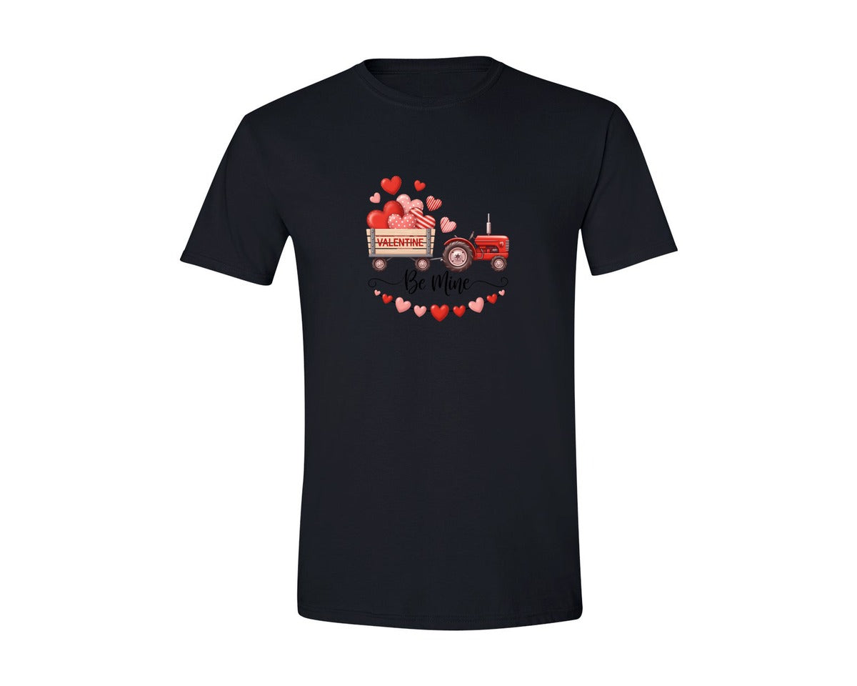 brand:Generic|color:Black|Be Mine Farm Truck With Heart Wagon Graphic T-Shirt