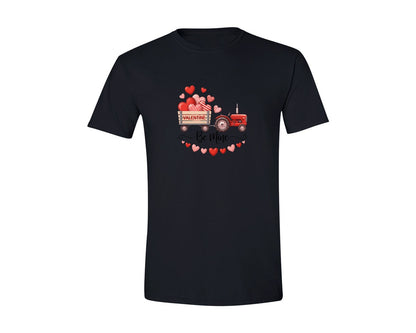 brand:Generic|color:Black|Be Mine Farm Truck With Heart Wagon Graphic T-Shirt