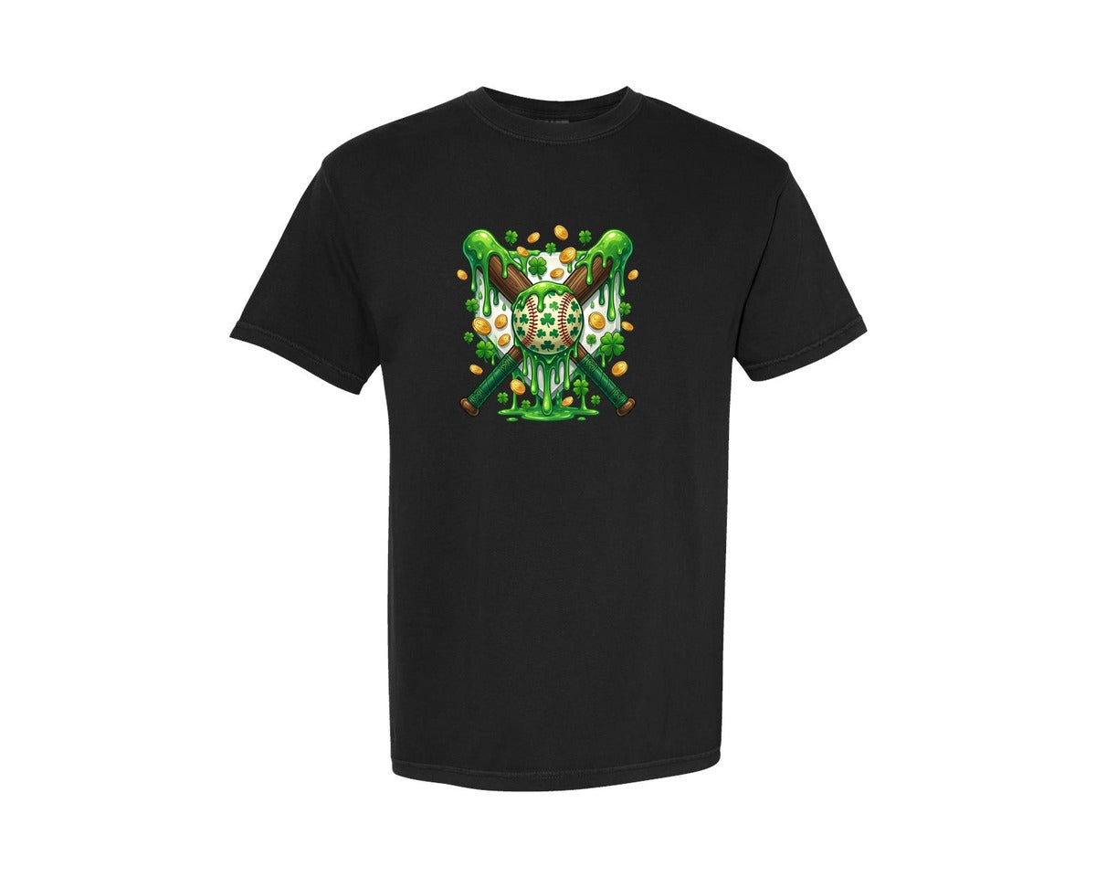 brand:Comfort Colors|color:Black|St Patricks Day Baseball Dripping 5 Graphic T-Shirt