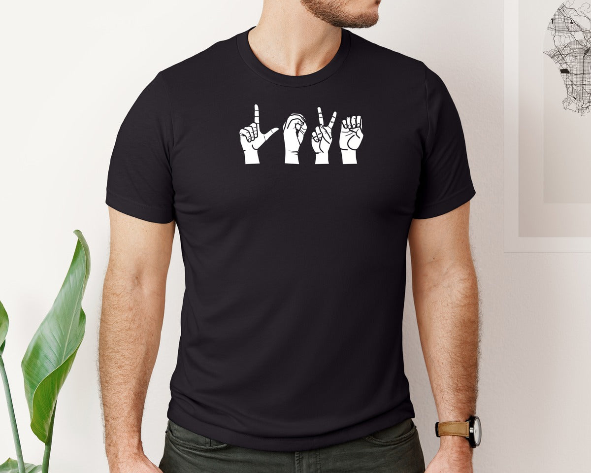 brand:Bella Canvas|color:Black|Asl Love Hand Sign 5 Graphic T-Shirt