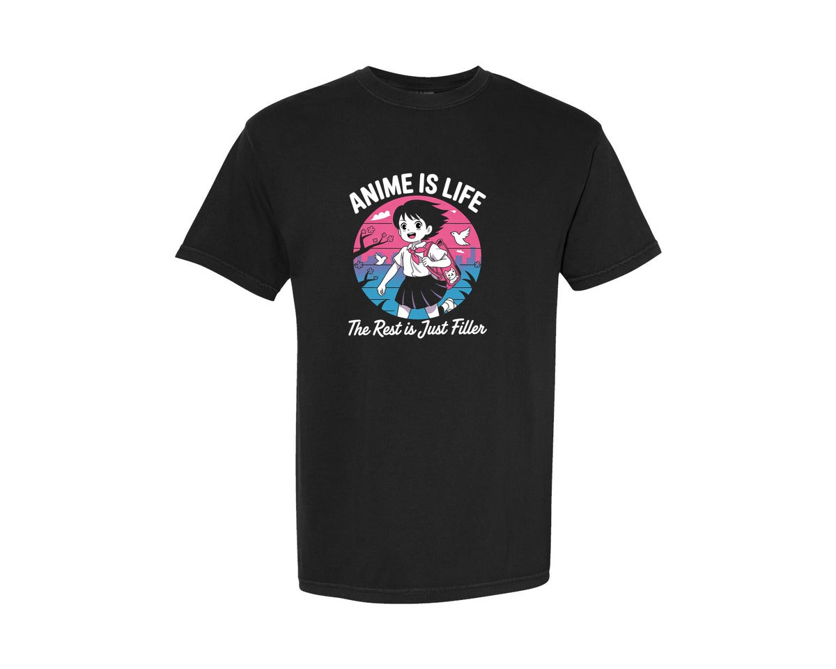 brand:Comfort Colors|color:Black|Anime Is Life The Rest Is Just Filler Graphic T-Shirt