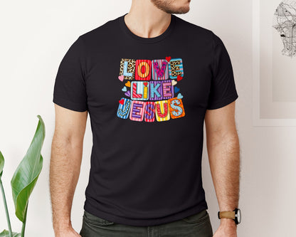 brand:Bella Canvas|color:Black|Crochet Love Like Jesus Graphic T-Shirt