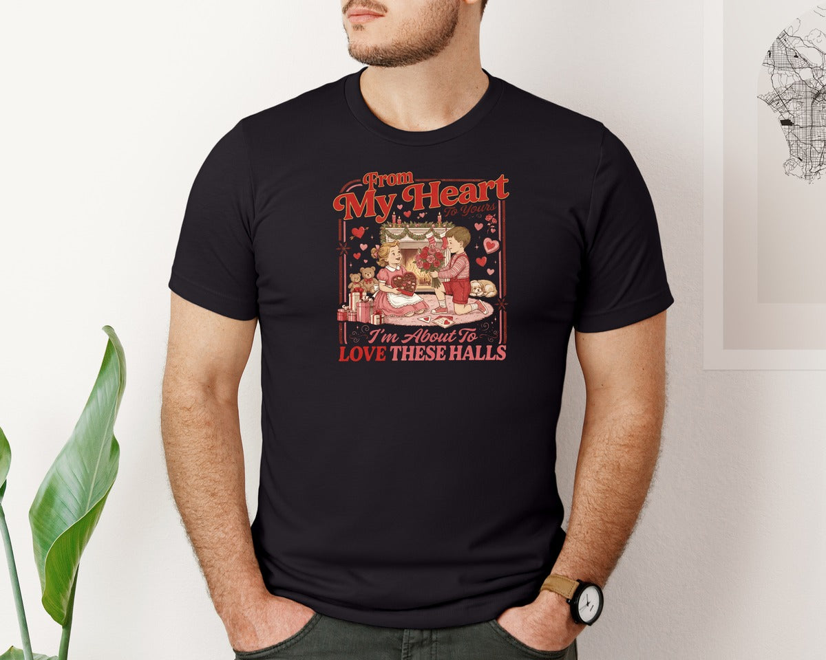 brand:Bella Canvas|color:Black|Retro Valentine Love These Heart 2 Graphic T-Shirt