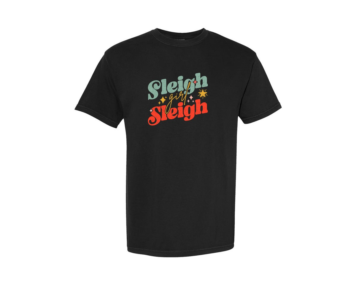 brand:Comfort Colors|color:Black|Christmas Cheeky Sleigh Girl Sassy Graphic T-Shirt
