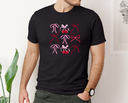 brand:Bella Canvas|color:Black|Coquette Valentine Bows Graphic T-Shirt