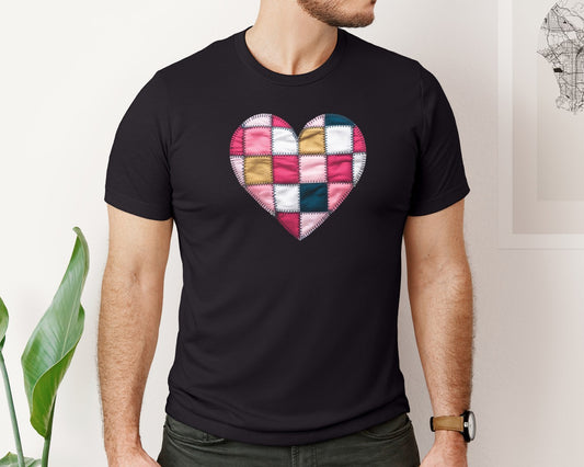 Patchwork Heart Valentines Day 6 Graphic T-Shirt