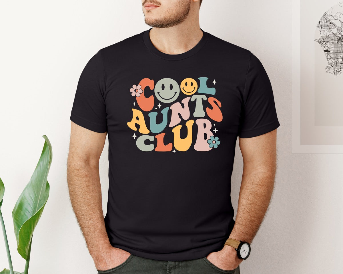 brand:Bella Canvas|color:Black|Retro Cool Aunts Club Auntie Shirt Graphic T-Shirt