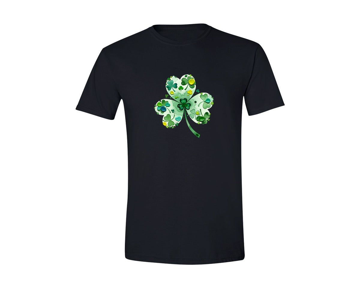 brand:Generic|color:Black|Watercolor Shamrock St Patricks Day Graphic T-Shirt