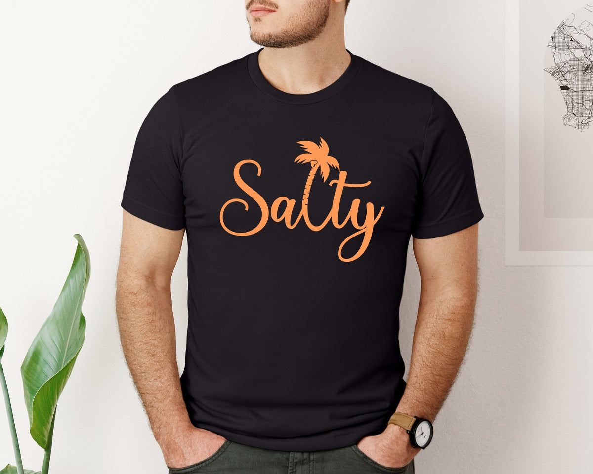 brand:Bella Canvas|color:Black|Salty With Palm Tree Graphic T-Shirt