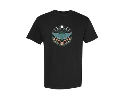 brand:Comfort Colors|color:Black|Moon Phase Moth Butterfly Mushroom Graphic T-Shirt