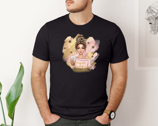 Perfectly Imperfect Pink Gold Glitter Graphic T-Shirt