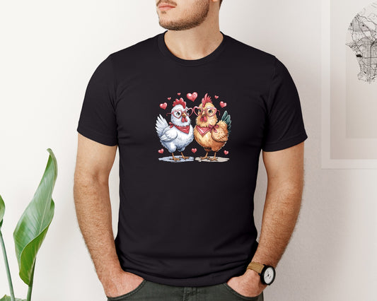 Adorable Chicken Couple Valentine Vector Graphic T-Shirt
