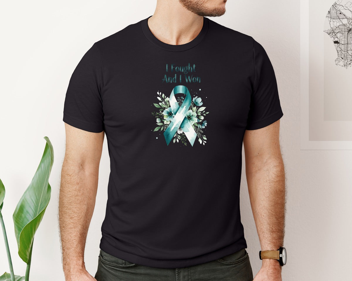 brand:Bella Canvas|color:Black|Cervical Cancer Awareness Floral Teal Graphic T-Shirt