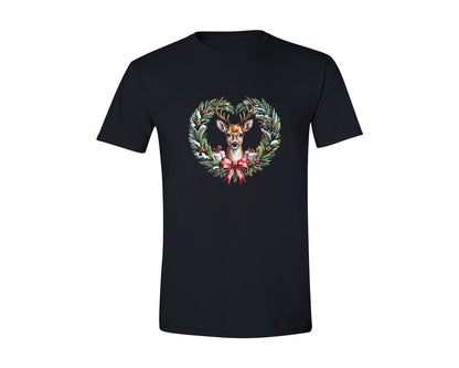 brand:Generic|color:Black|Deer In Heart Wreath Christmas Deer Graphic T-Shirt
