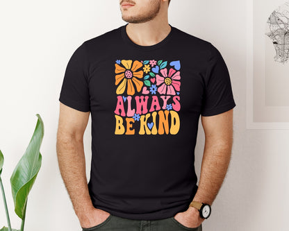 brand:Bella Canvas|color:Black|Be Kind Boho Flower Mental Health Graphic T-Shirt