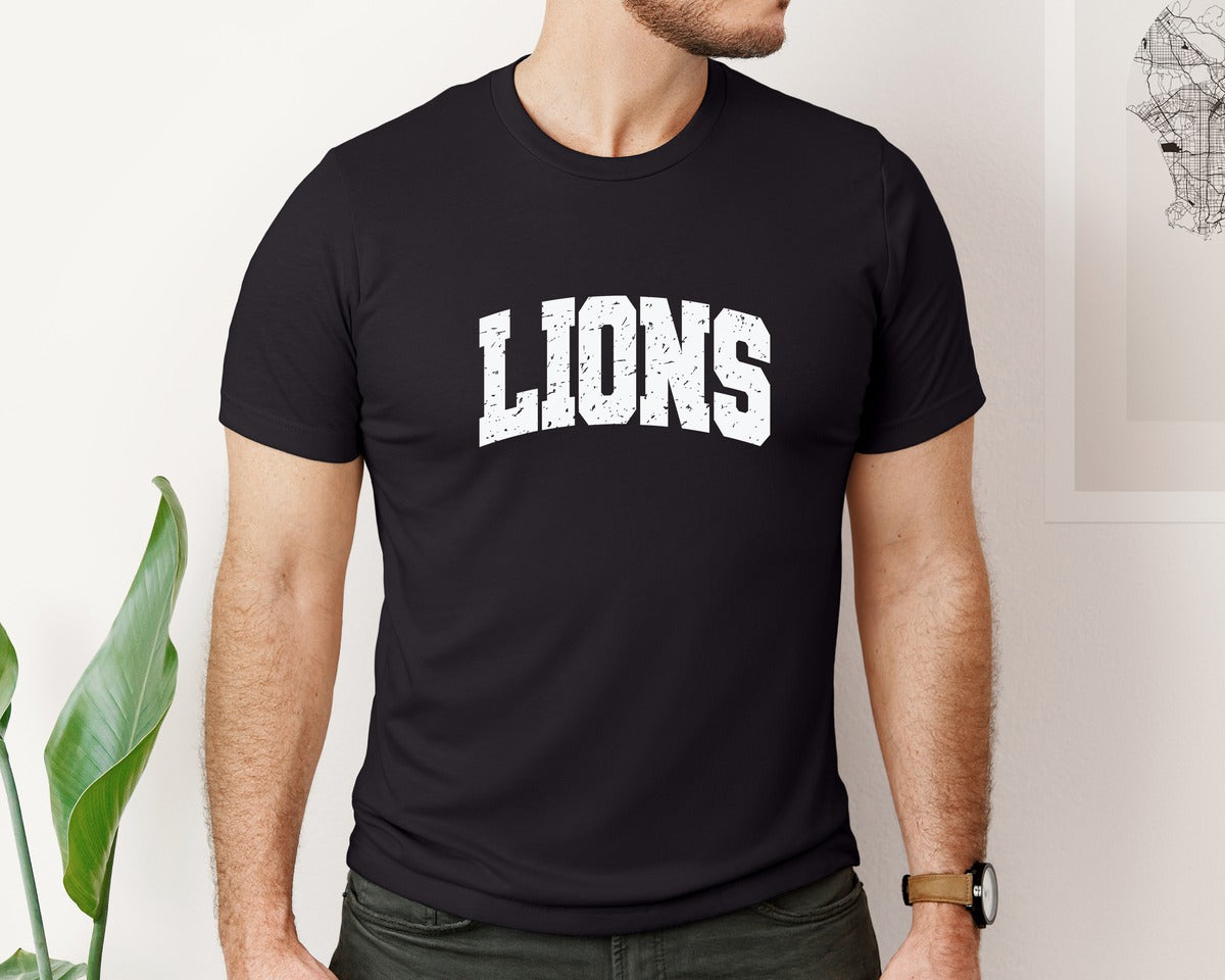 brand:Bella Canvas|color:Black|Distressed Lions Retro Lion Varsity Graphic T-Shirt