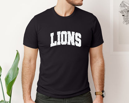 brand:Bella Canvas|color:Black|Distressed Lions Retro Lion Varsity Graphic T-Shirt