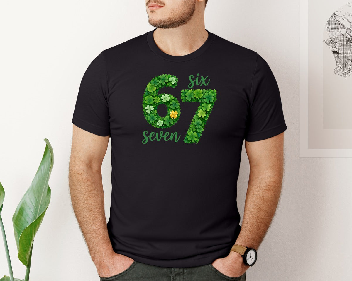 brand:Bella Canvas|color:Black|Six Seven Shamrock St Patricks Day Graphic T-Shirt