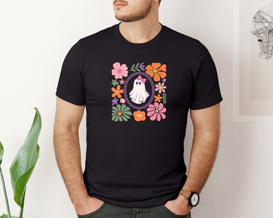 Boho Floral Ghost Preppy Halloween Graphic T-Shirt