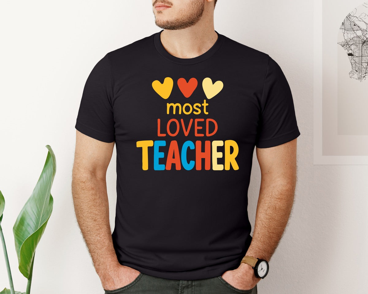 brand:Bella Canvas|color:Black|Most Loved Teacher 16 Graphic T-Shirt