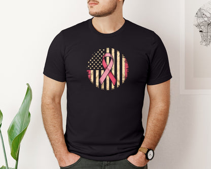 brand:Bella Canvas|color:Black|Breast Cancer Awareness Usa Flag Shirt Graphic T-Shirt