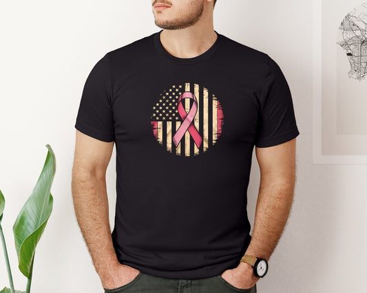 Breast Cancer Awareness Usa Flag Shirt Graphic T-Shirt