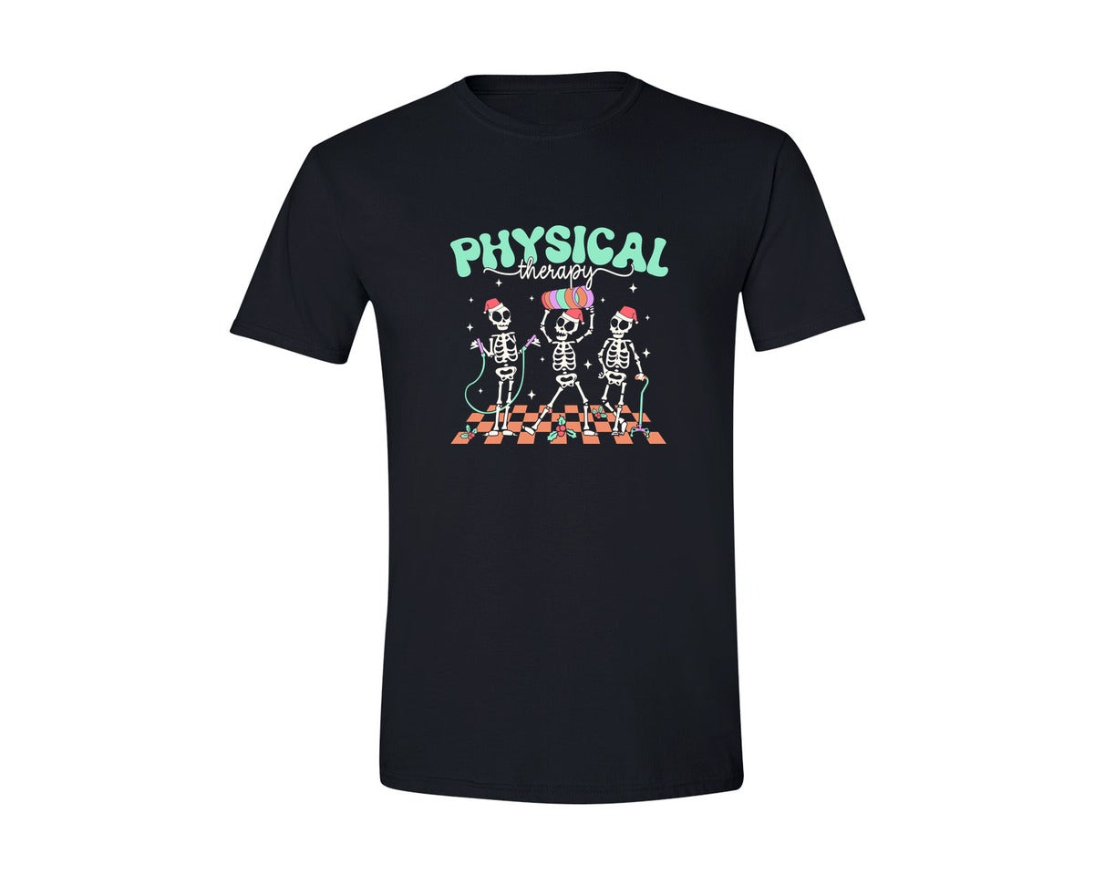 brand:Generic|color:Black|Physical Therapy Skeletons Graphic T-Shirt