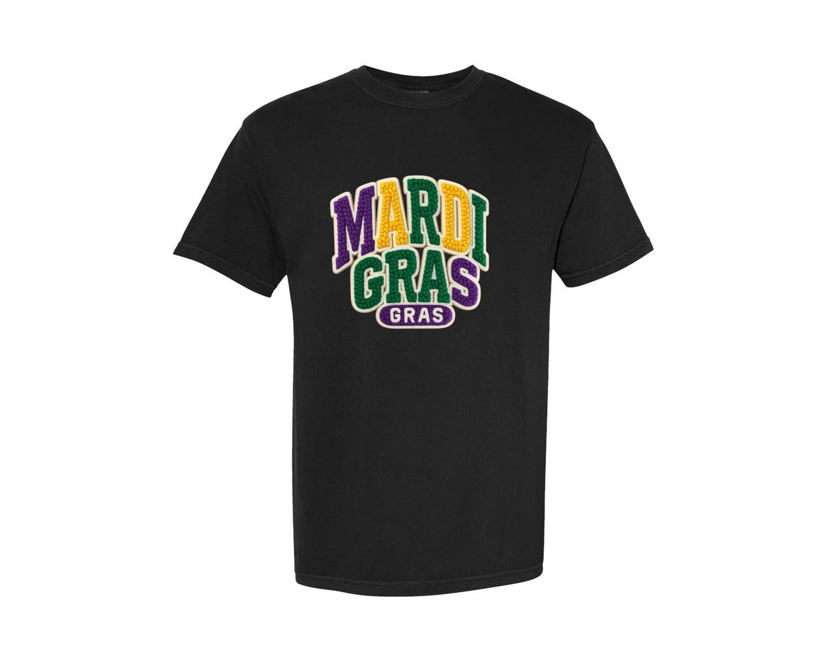 brand:Comfort Colors|color:Black|Crochet Mardi Gras Oval Badge Shirt Graphic T-Shirt