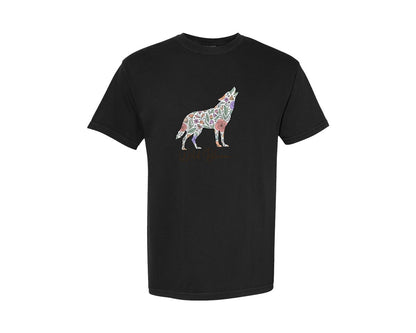 brand:Comfort Colors|color:Black|Wild Bloom Floral Wolf Graphic T-Shirt