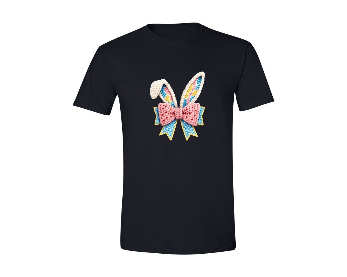 brand:Generic|color:Black|Faux Crochet Easter Bunny Coquette Graphic T-Shirt