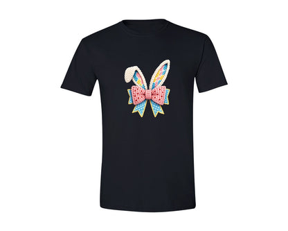 brand:Generic|color:Black|Faux Crochet Easter Bunny Coquette Graphic T-Shirt